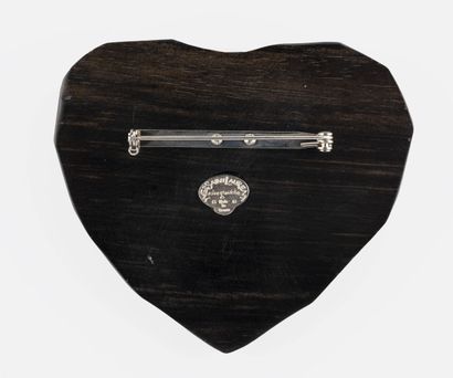 YVES SAINT LAURENT Rive Gauche Heart-shaped wooden brooch, signed Yves Saint Laurent...