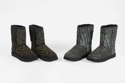 UGG & JIMMY CHOO Two pairs of studded boots, one with zebra print in leather and...