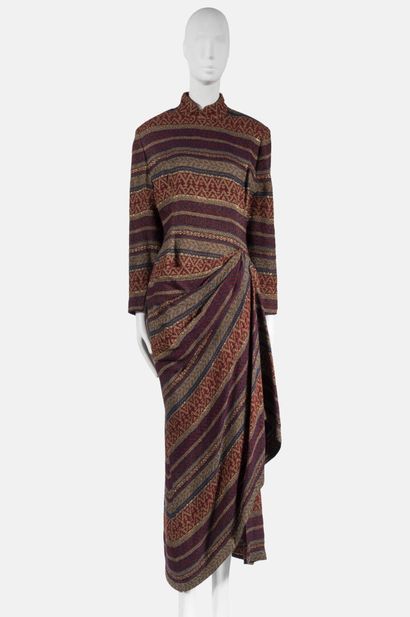 JACQUES FATH ANNEES 1980 Long dress with long sleeves and draped effect, and evening...