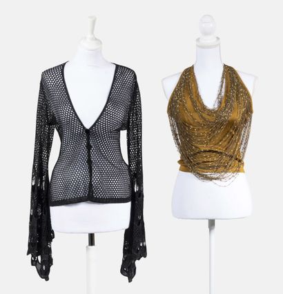 NORA ATTALAI Lot including a bronze knit top, size 38 and a black knit cardigan,...