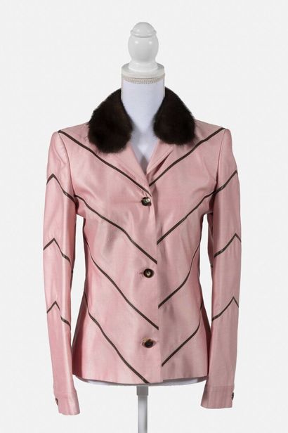 LOUIS FERAUD Pink silk jacket with brown leather yoke, and mink coat, single breasted
Size...