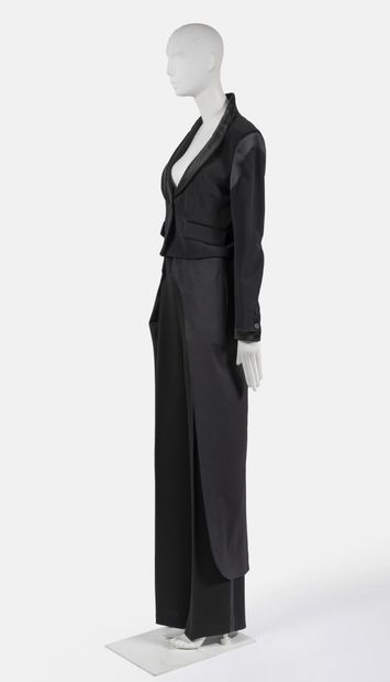 JEAN PAUL GAULTIER FEMME Women's tuxedo with black silk wide-leg pants, black wool...