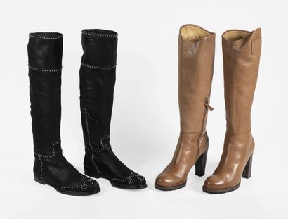 MIU MIU ET BRUNELLO CUCINELLI -MIU MIU, pair of black leather boots, studded, size...