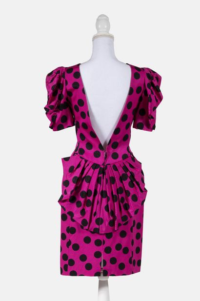PIERRE BALMAIN BOUTIQUE Pink ottoman dress with black polka dots, round neckline,...