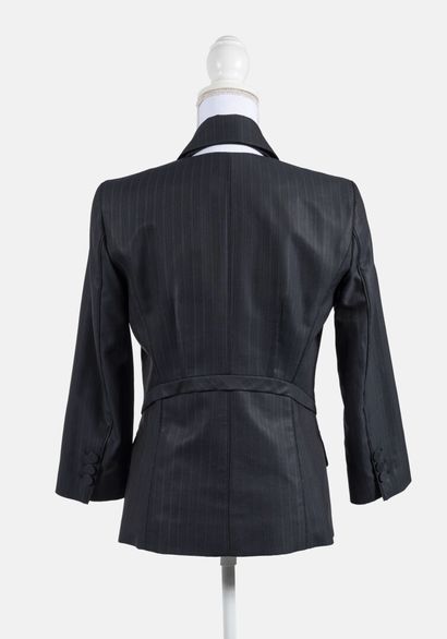 CELINE Fitted wool and mohair suit jacket with fine stripes in gray/blue tones, patch...