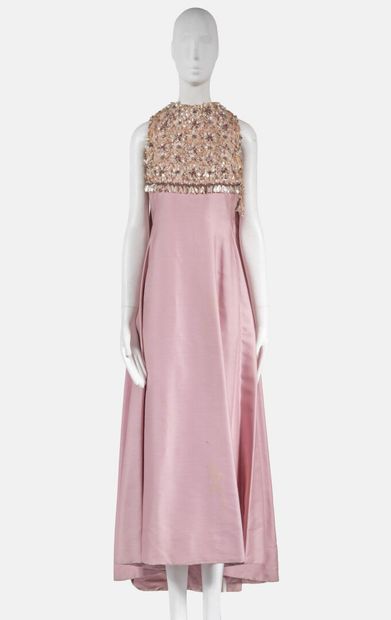 NINA RICCI HAUTE COUTURE, Circa 1965 Pink organza evening dress, bust decorated with...