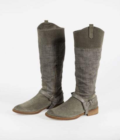 BRUNELLO CUCINELLI Pair of high boots in canvas and suede in gray gradient, size...