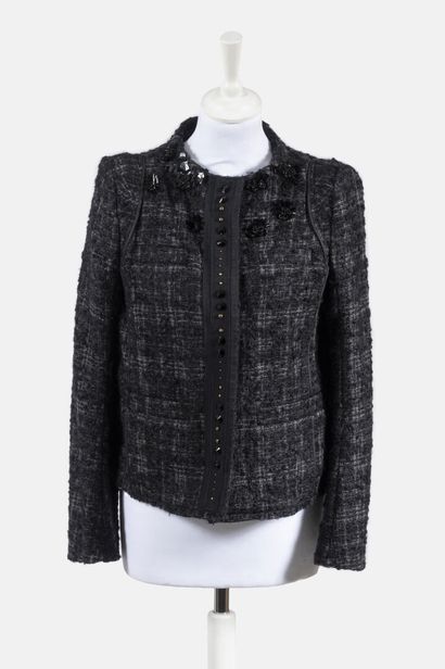 PRADA Short jacket in black and grey tweed, embroidered with pearls and sequins
Size...