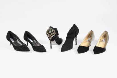 JIMMY CHOO Two pairs of pumps in black suede with holes, size 40.5 and in suede and...