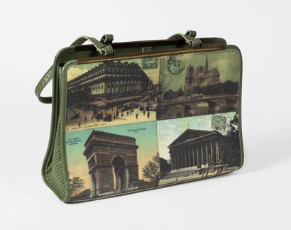 JAMIN PUECH Handbag 30 cm with double handles motif "Postcards of old Paris".
One...