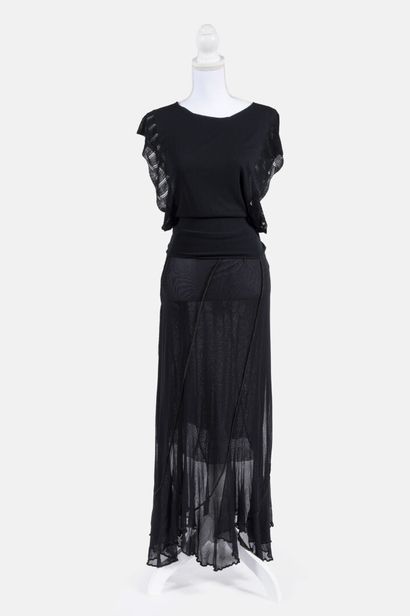 JEAN PAUL GAULTIER - Sleeveless top with wide slit and ruffles, the back is fully...