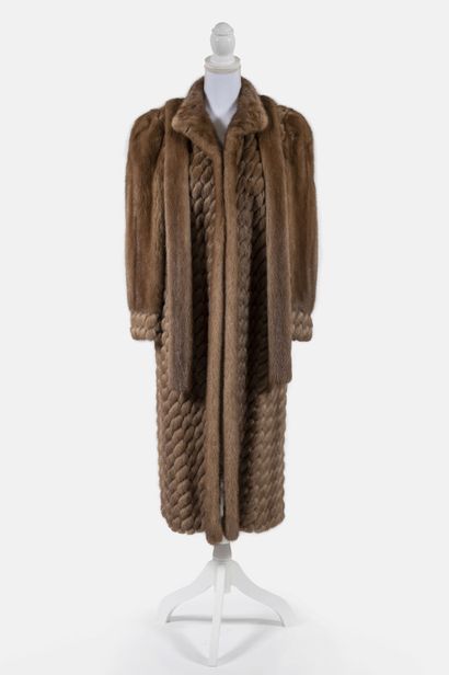CHRISTIAN DIOR BOUTIQUE FOURRURE Three-quarter coat in mink partly worked with checkerboard...
