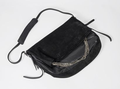 JIMMY CHOO Grand sac style cabas 45 cm à large rabat, en cuir et daim noir, chaînes...