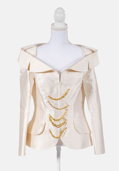 CHRISTIAN LACROIX Ivory acetate jacket, boat neckline, gold metal chain buttoning,...