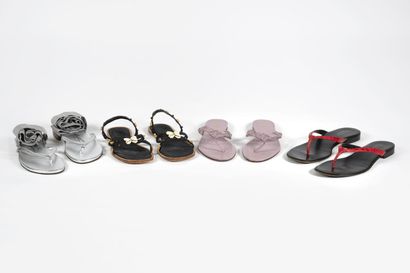 GUCCI ET DOLCE & GABBANA ET MASSARO GUCCI, Two pairs of red and parma leather flip-flops,...