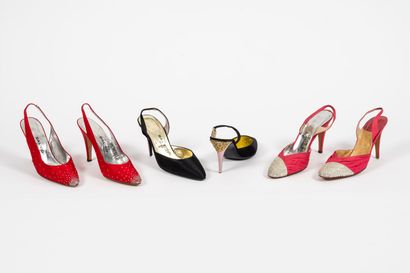 DAL CO' Three pairs of pumps: 
- One pair of open pumps in pink fabric with rhinestone...