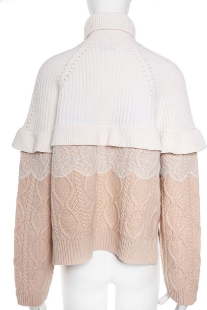 FENDI Wool and cashmere turtleneck sweater with pink and white ribbed and twisted...