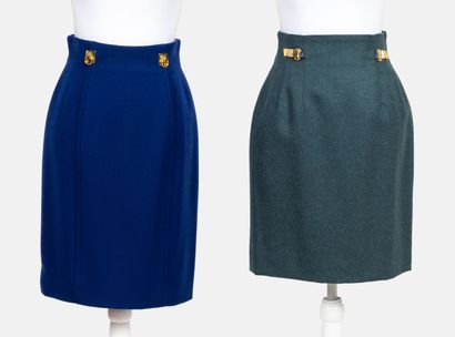 CELINE A set of CELINE skirts including: 
- A straight skirt in Klein blue wool,...