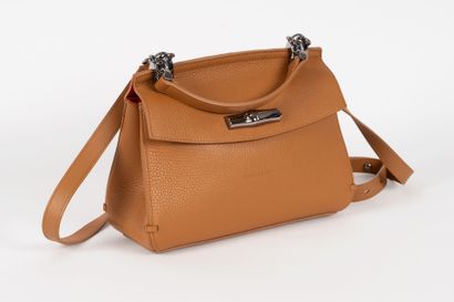 LONGCHAMP Camel leather handbag with imitation bamboo silver metal clasp