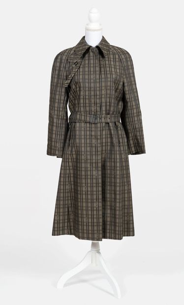 MAX MARA Waterproof trench coat in monogrammed and checkered canvas with belt, size...