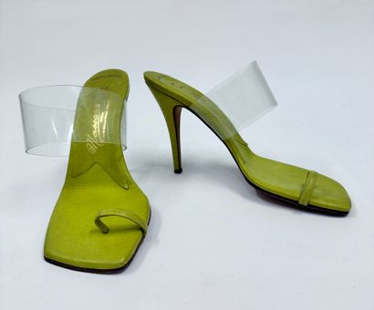 MASSARO Pair of anise green leather heeled sandals with vinyl uppers 
Presumed size...