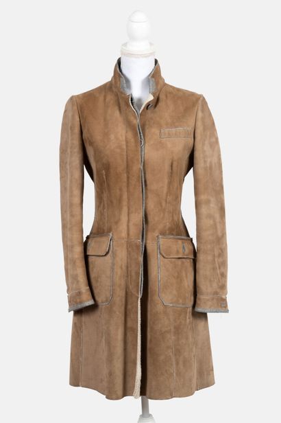 BRUNELLO CUCINELLI Turned-skin coat with large pockets, grey wool and cashmere inserts
Size...