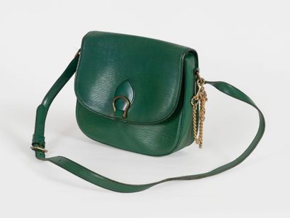 LOUIS VUITTON Small shoulder bag in emerald green epi leather, gilded metal buckle...
