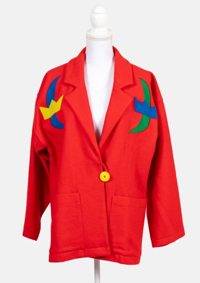 Jean-Charles de CASTELBAJAC Red wool jacket with primary color yoke forming moon,...