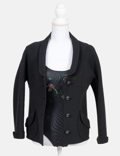 GIRGIO DI SANT'ANGELO & MILA SHON - A black fishnet bodysuit with rhinestones forming...