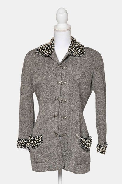 Christian DIOR Boutique Tweed jacket partly embroidered with black and white sequins...