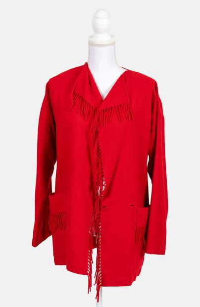 Jean-Charles de CASTELBAJAC KO and CO Red wool jacket with fringed collar and patch...