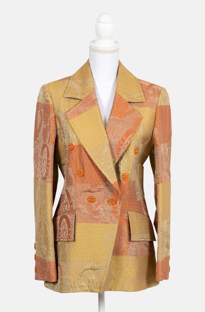 CHRISTIAN LACROIX Jacket in aniseed and orange embossed fabric, 
Size 40 
good c...