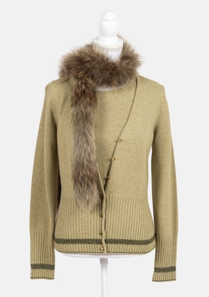 ESCADA Twin-set in pale green wool, cashmere and viscose, with small fox stole, presumed...