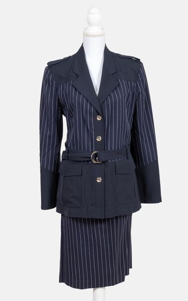 Jean-Charles de CASTELBAJAC Suit Belted skirt in navy wool and wool with fine stripes,...