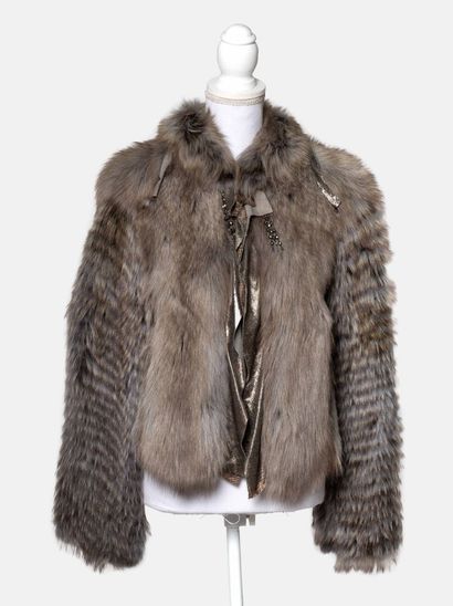 ROBERTO CAVALLI Jacket in sable and raccoon, sleeves and back with stripe pattern...