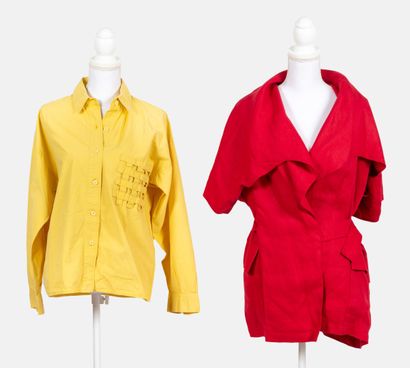 Jean-Charles de CASTELBAJAC Lot including:
- A short sleeveless dress with large...