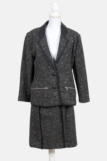 Jean-Charles de CASTELBAJAC KO and CO Mottled gray wool skirt suit, jacket with partial...