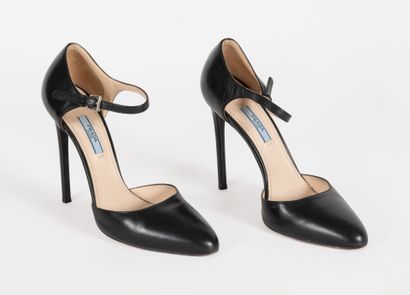 PRADA Pair of black stiletto pumps, thin silver-tone metal buckle
Heel height: 11.5...