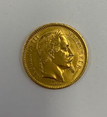 FRANCE Une pièce de 20 francs en or jaune, 1865
Poids : 6,4 g.