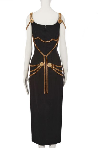 CHANEL HAUTE COUTURE Black silk crepe sheath dress with chains, Spring-Summer 1992

A...