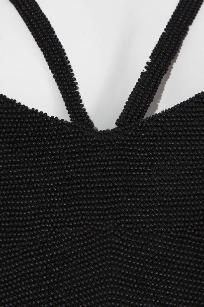 CHANEL HAUTE COUTURE Robe noire perlée "Caviar" brodée par Lesage, Printemps-Eté...
