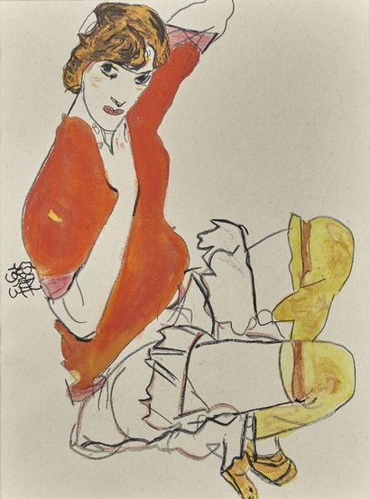 Egon SCHIELE (d'après) EGON SCHIELE (D'APRÈS) 

Femme assise, veste rouge. 

Impression...