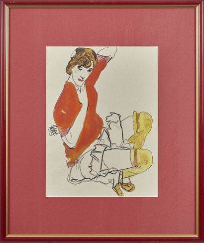 Egon SCHIELE (d'après) EGON SCHIELE (D'APRÈS) 

Femme assise, veste rouge. 

Impression...