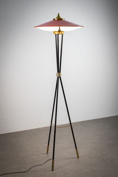 STILNOVO STILNOVO

Floor lamp, 1950s, tripod tubular base in black lacquered metal,...