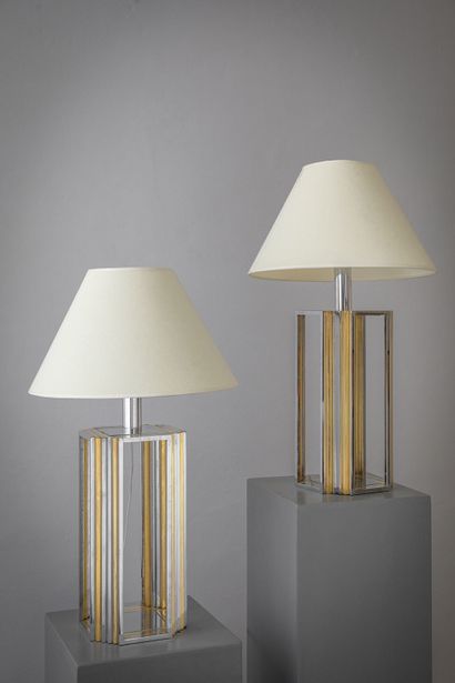 BANCI (ÉDITEUR) BANCI (EDITOR) 

A pair of lamps, 1980s, geometric structure in chromed...