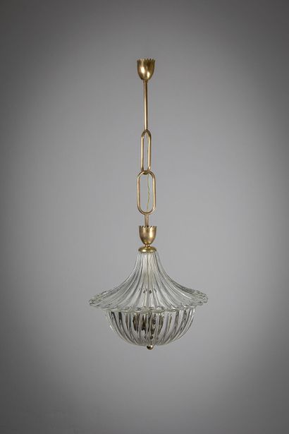 SEGUSO (ÉDITEUR) SEGUSO (EDITOR)

Hanging lamp, 1940s-50s, fluted structure in blown...