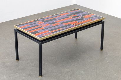 ANNEES 1960 1960'S

Coffee table, black lacquered metal base, enameled copper top...