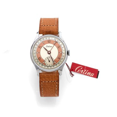 CERTINA CERTINA
Men's steel and metal wristwatch, circa 1950, silvered sector dial,...