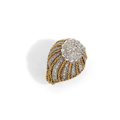 BAGUE DOME 18K gold, white gold and diamonds dome ring with 8/8 round diamonds. 
An...