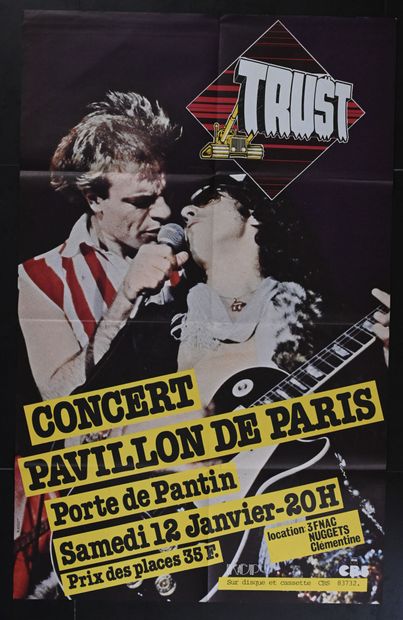 Trust Trust
Pavillon de Paris, 1980
Affiche de concert pliée. Imprimeur Karsher.
Poster...